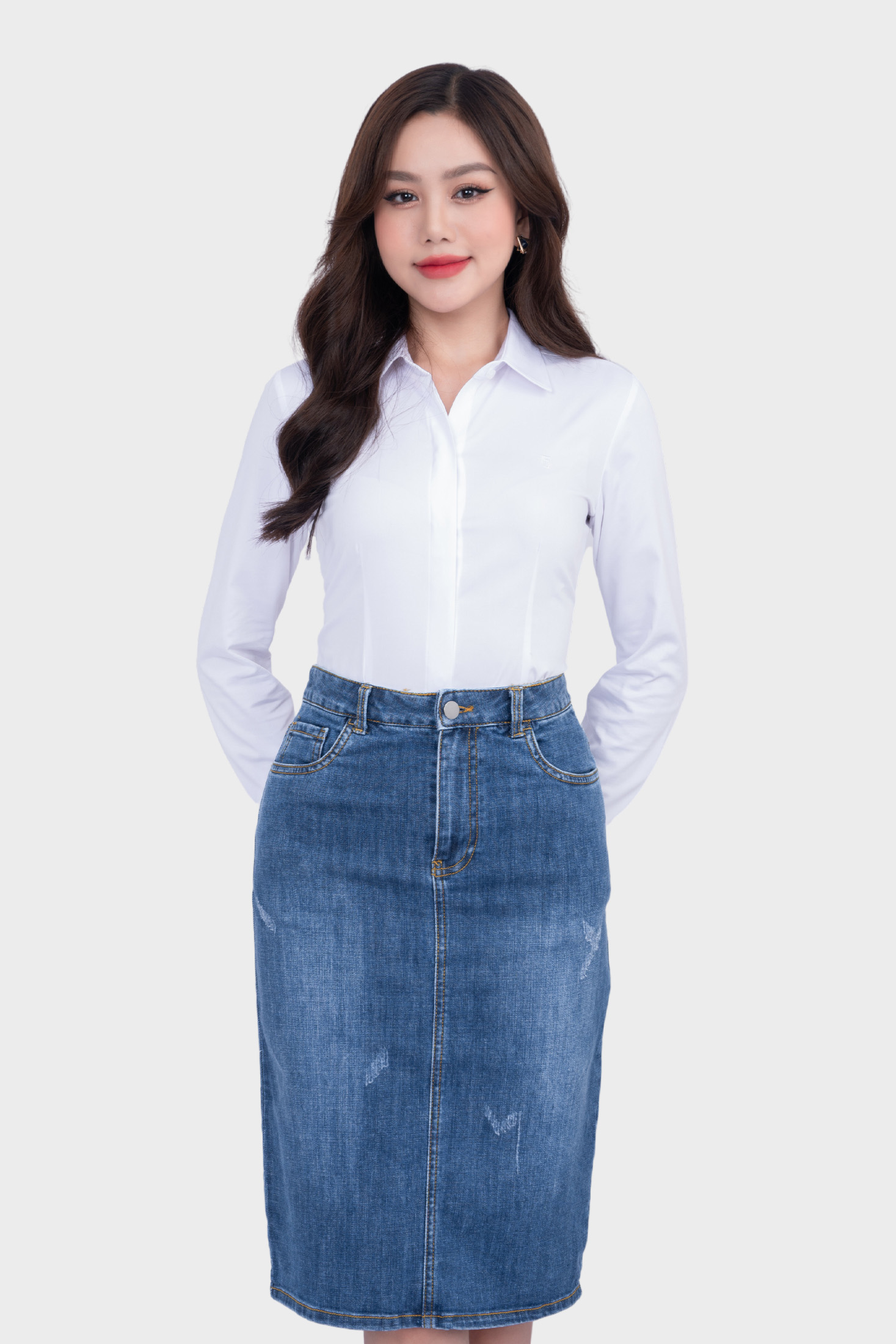 Áo sơ mi trắng nữ dài tay công sở Thái Hòa cotton cao cấp 23ASW-102
