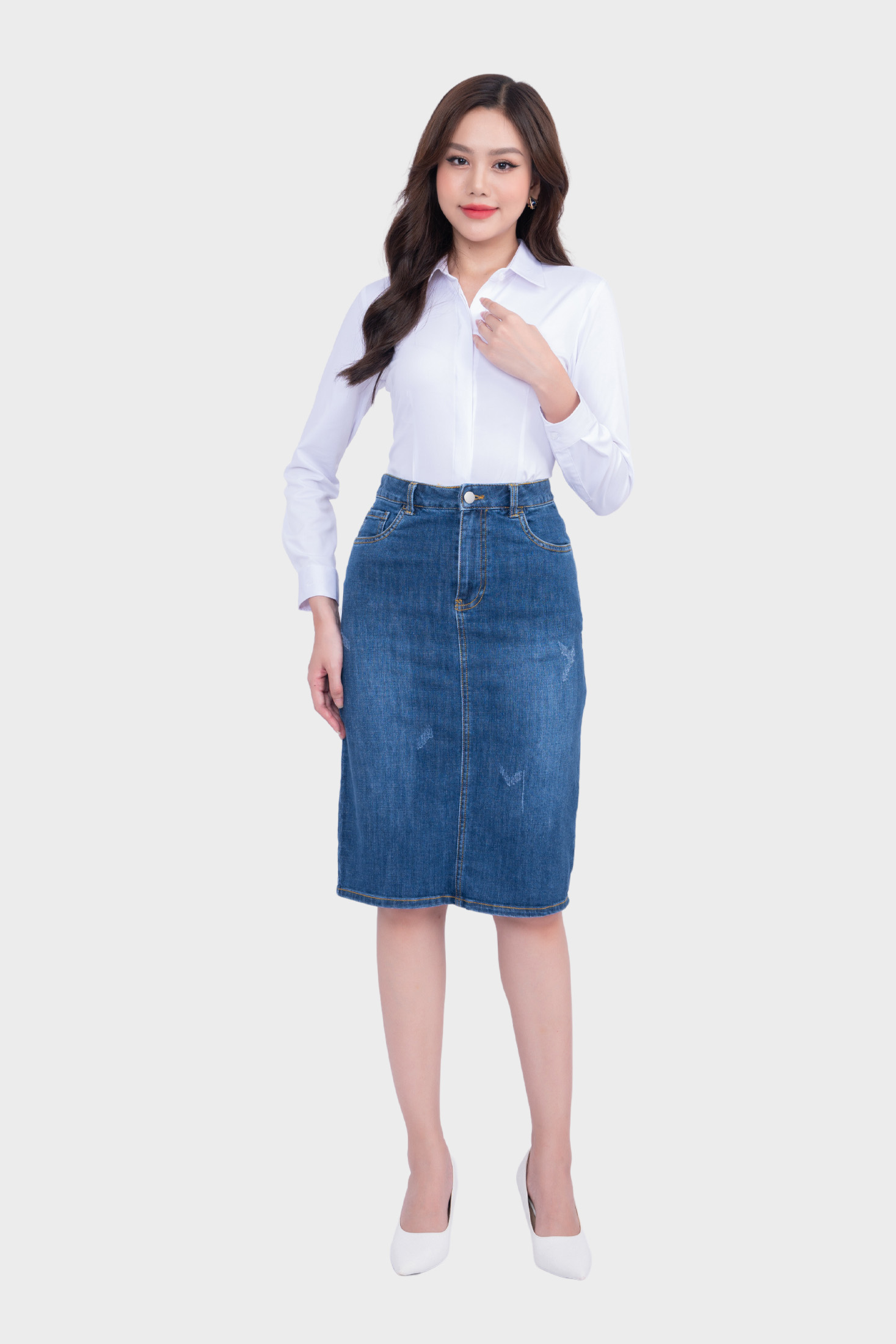 Áo sơ mi các màu nữ công sở Thái Hòa thiết kế giấu cúc dài tay sợi tre 23ASW-103