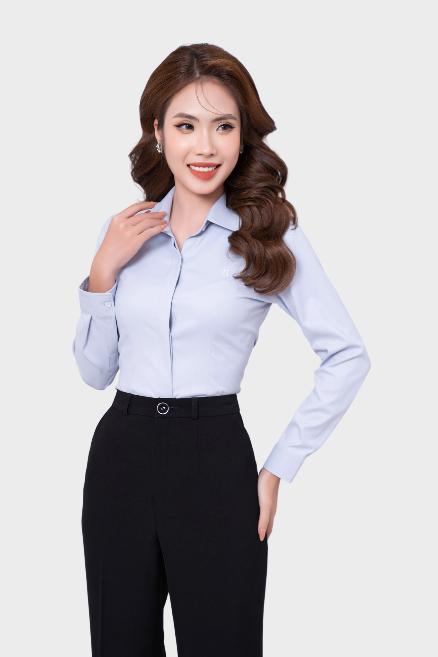 Áo sơ mi nữ sợi Lô Hội cao cấp Thái Hòa phong cách công sở thanh lịch 23ASW-219