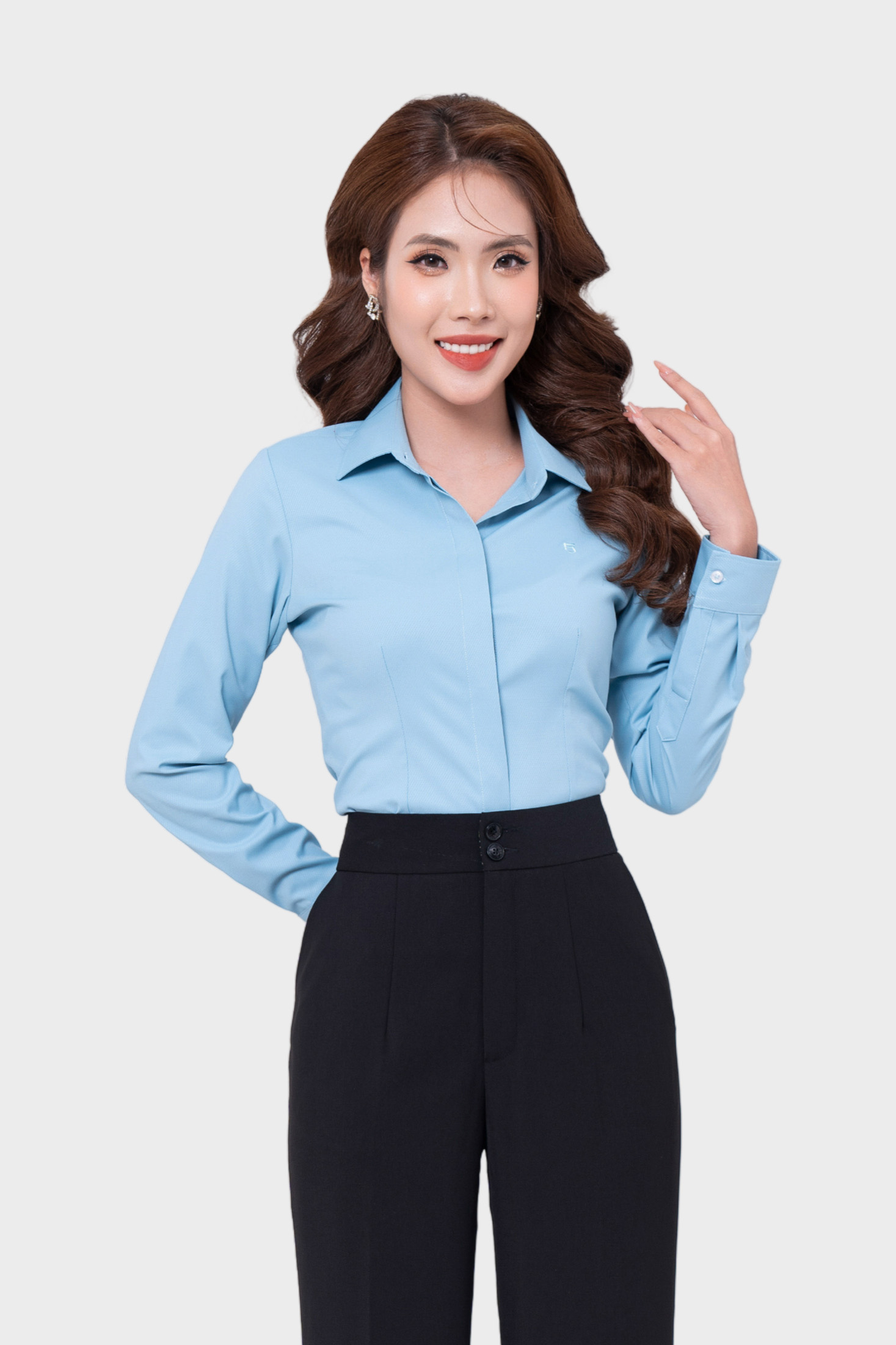 Áo sơ mi nữ sợi Lô Hội cao cấp Thái Hòa phong cách công sở thanh lịch 23ASW-219