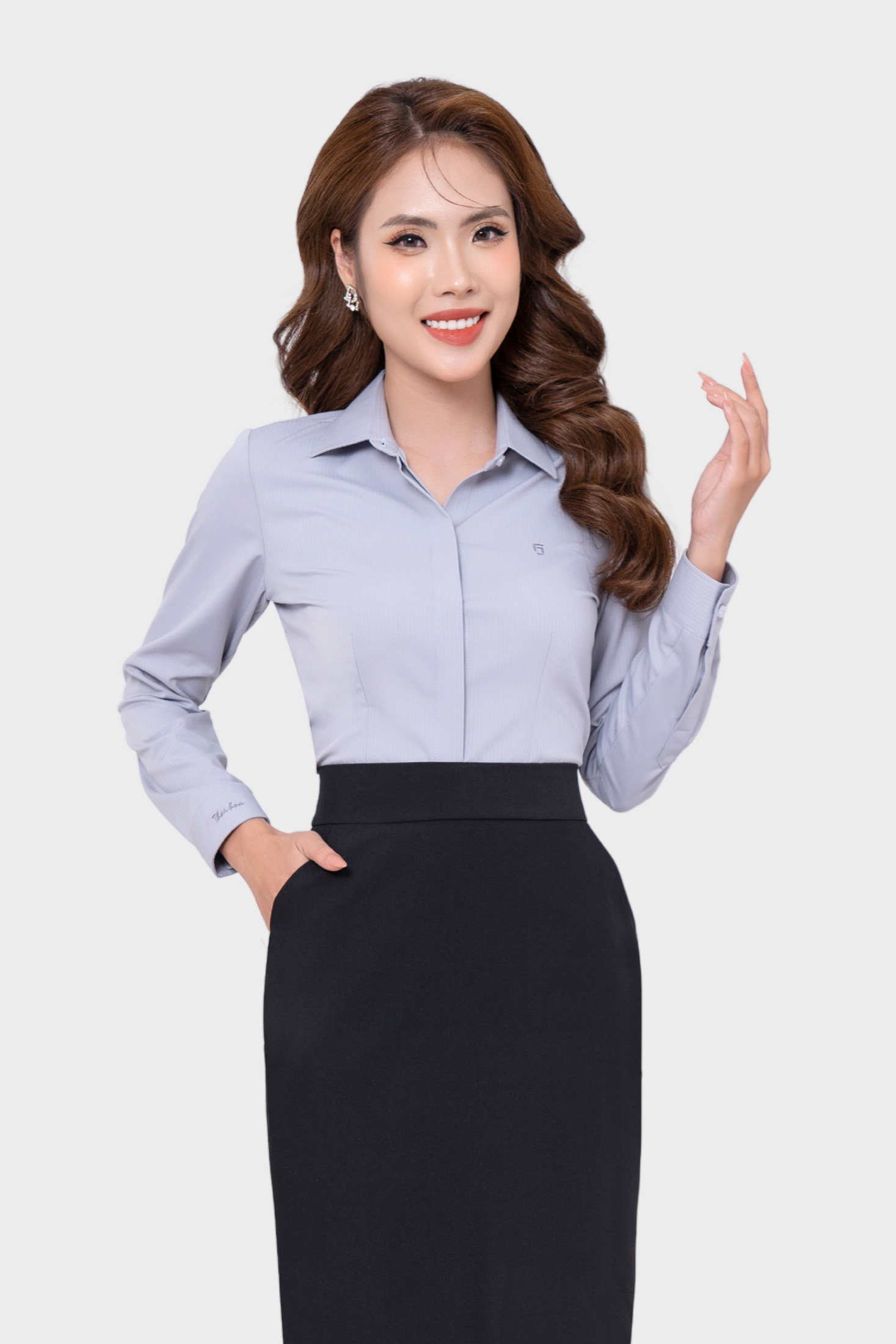 Áo sơ mi nữ sợi Ngải Cứu cao cấp Thái Hòa thiết kế công sở thanh lịch 23ASW-220