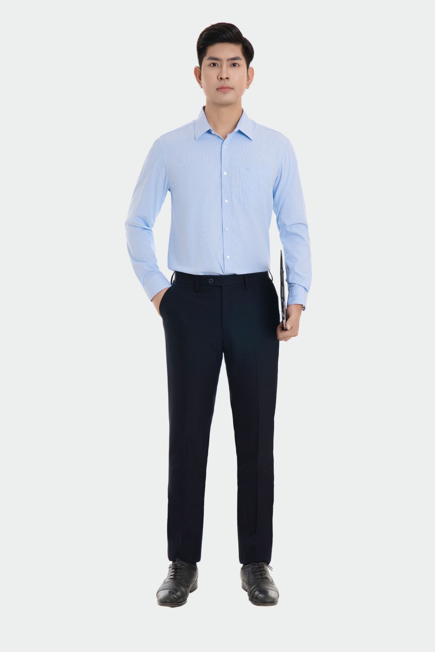 Quần tây nam trơn 23QAM-898 1 cúc đen gấu chờ cao cấp Thái Hòa