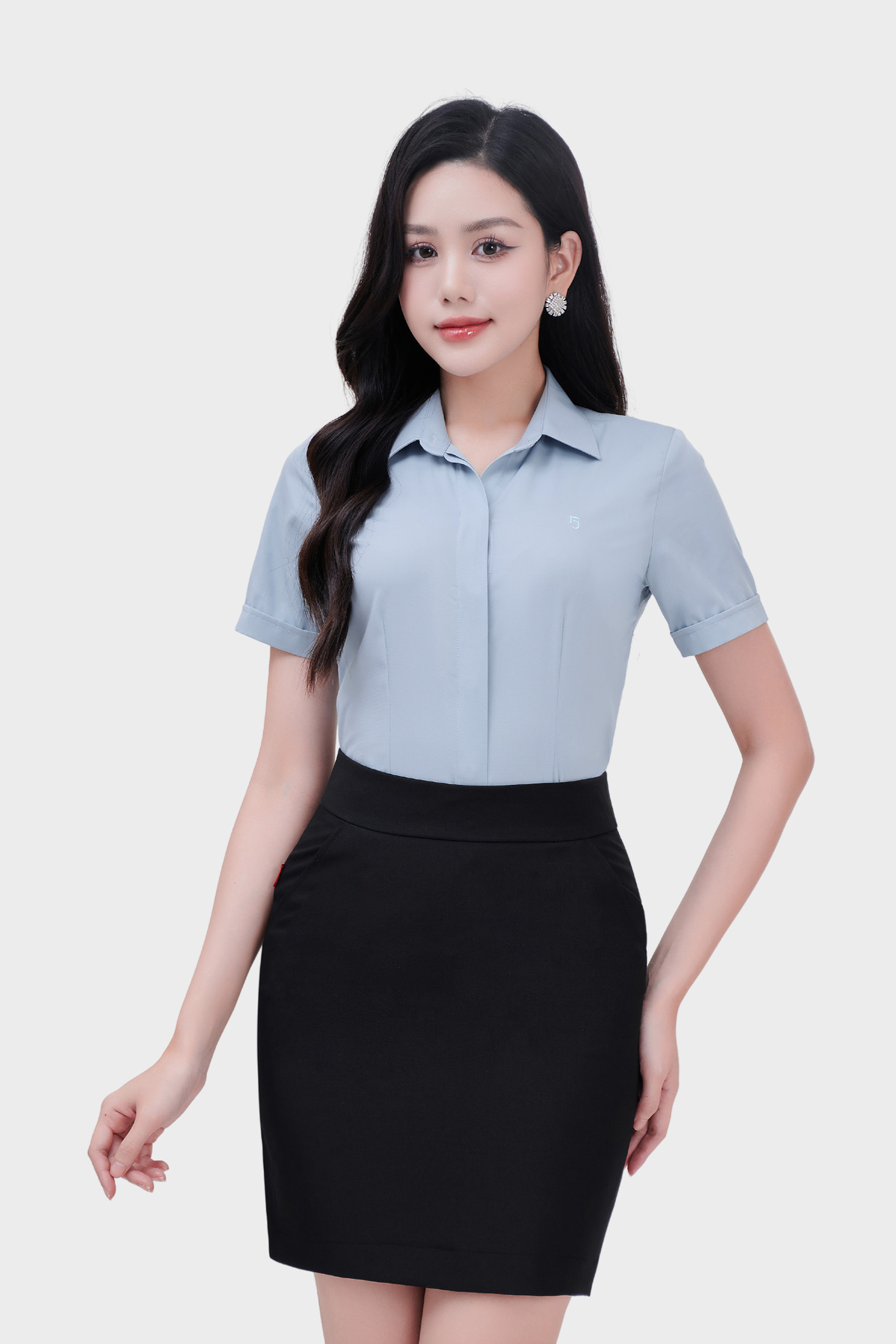 Áo sơ mi nữ ngắn tay cổ đức sợi Bạc Hà Thái Hòa 24ASW-230