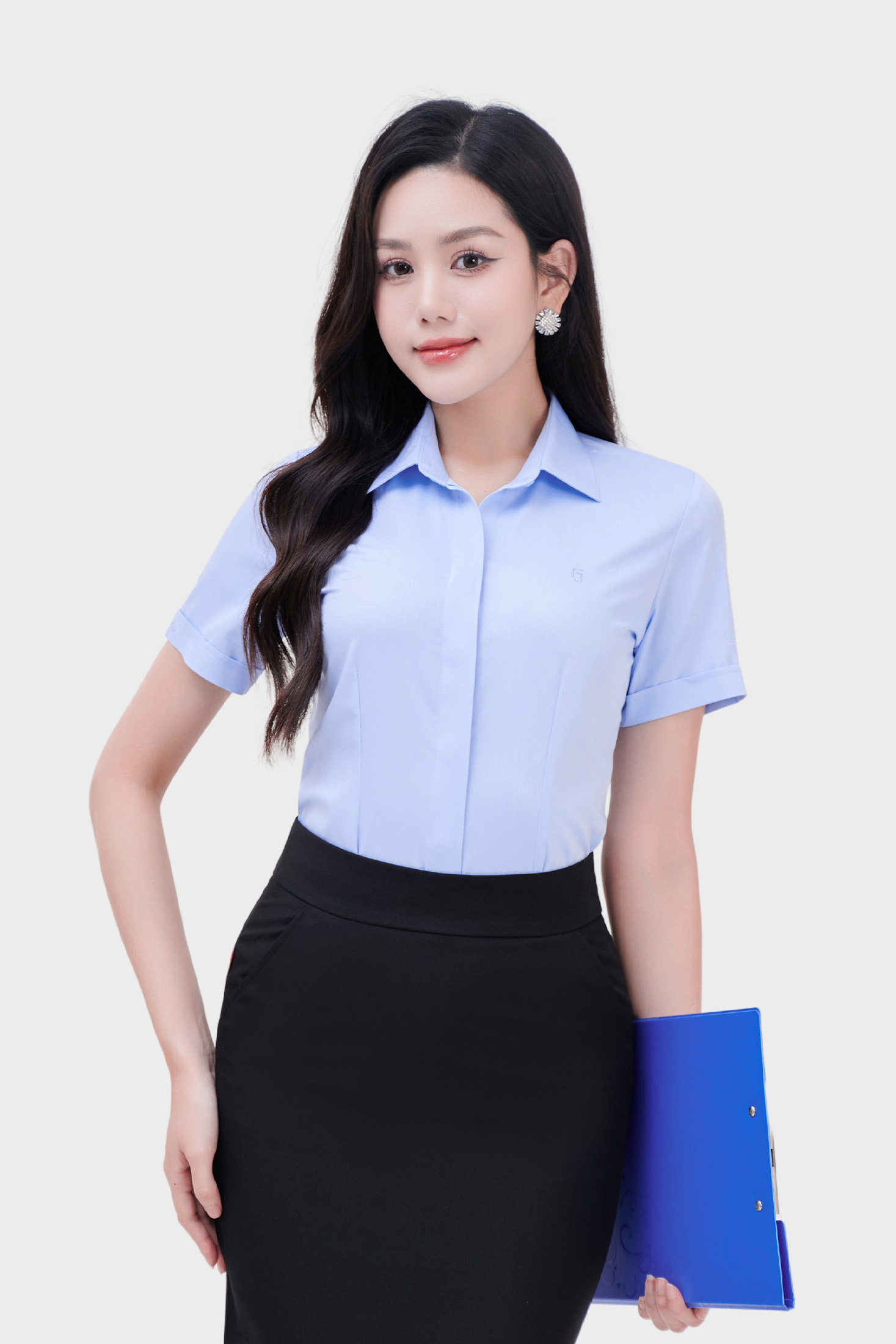 Áo sơ mi ngắn tay nữ form ôm sợi Lavender cao cấp Thái Hòa 24ASW-231