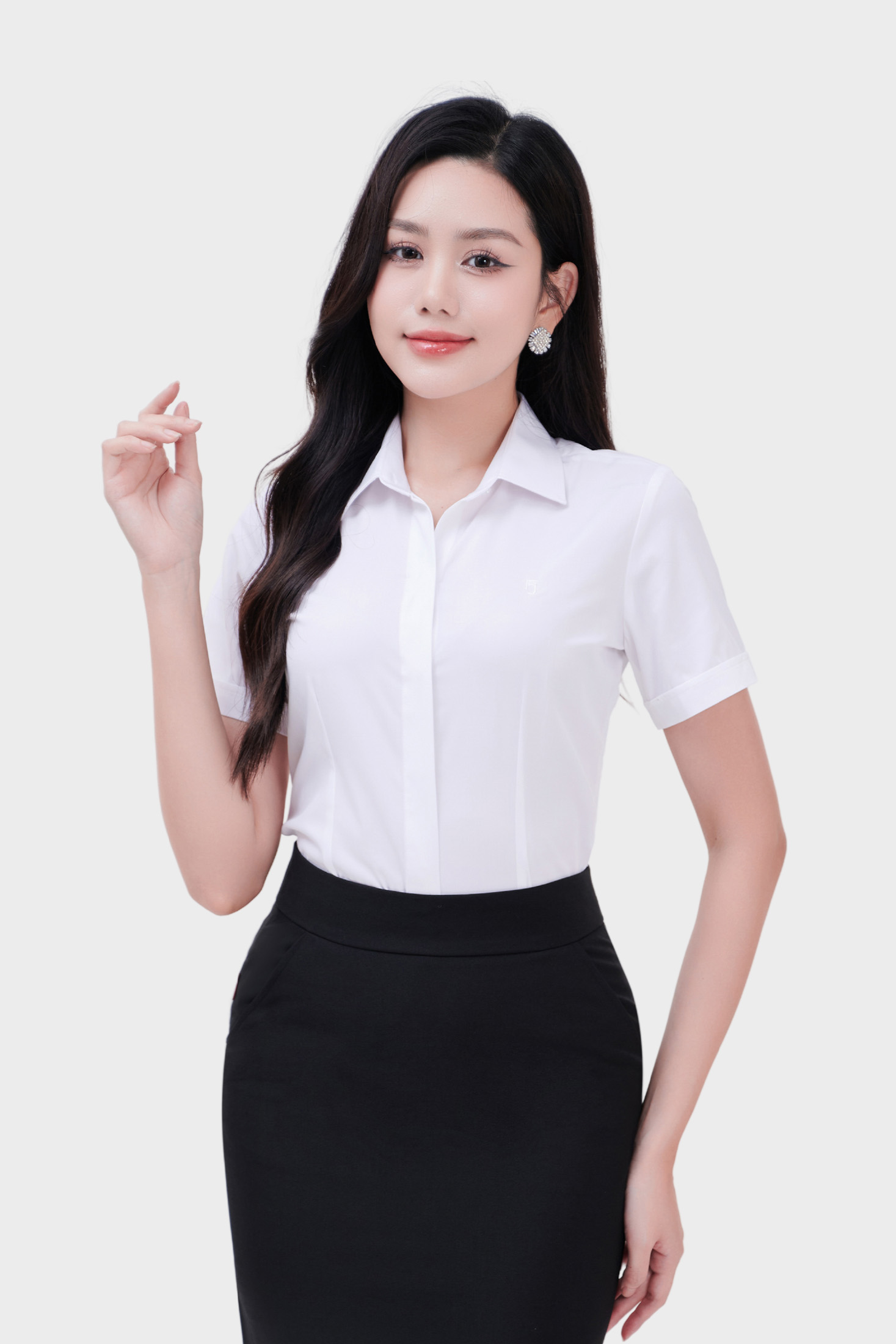 Áo sơ mi ngắn tay nữ form ôm sợi Lavender cao cấp Thái Hòa 24ASW-231