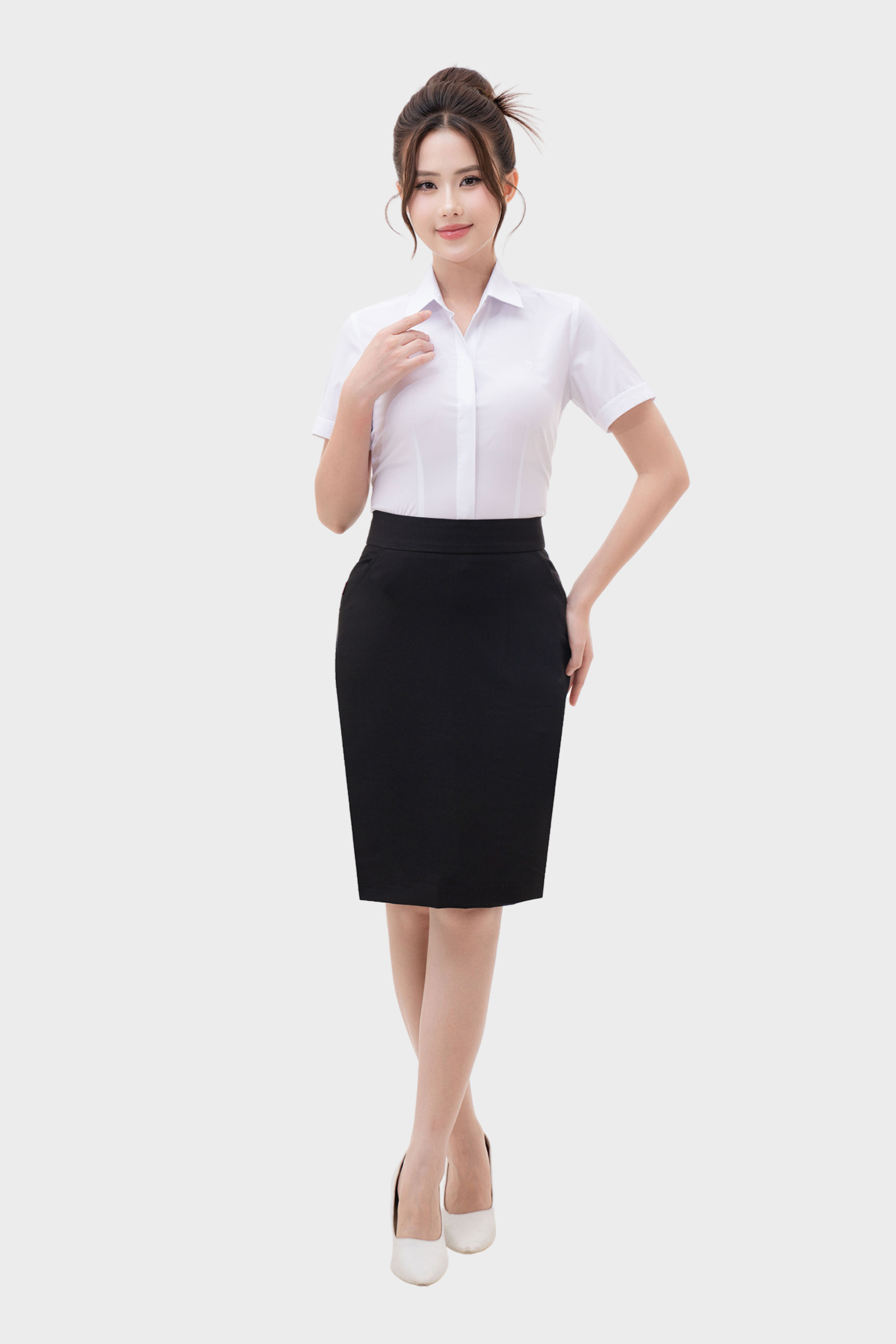 Áo sơ mi nữ ngắn tay AB Siro vải kẻ ngang dệt chìm cao cấp Thái Hòa 24ASW-248