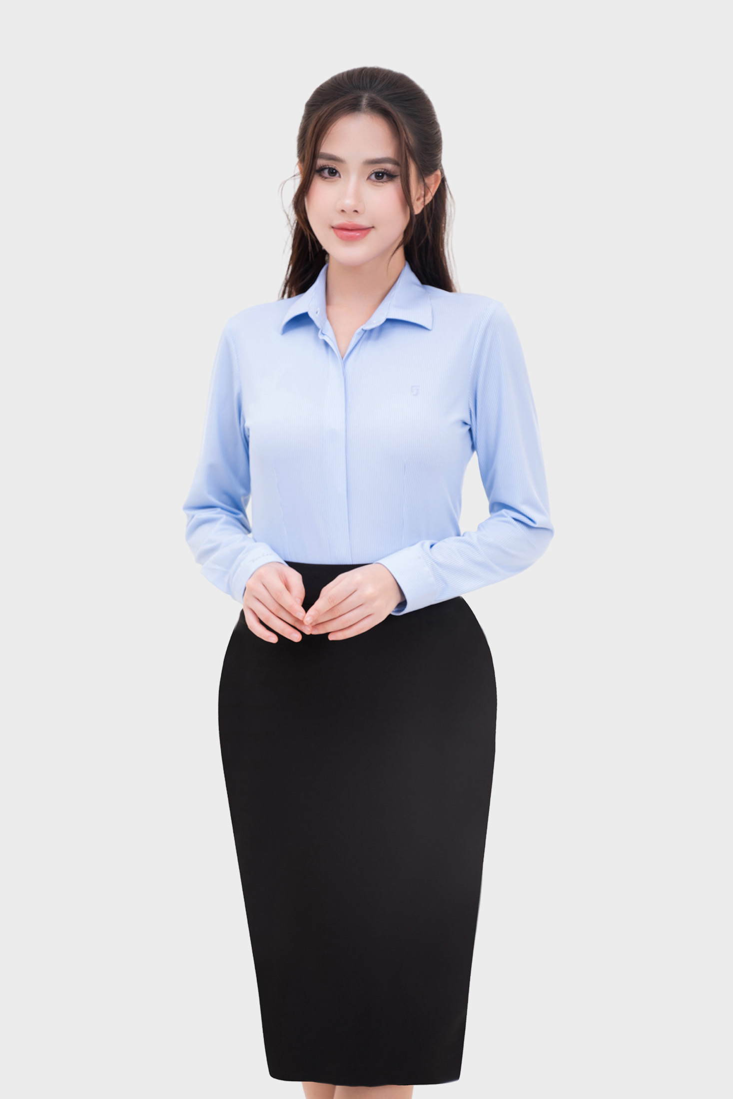 Áo sơ mi nữ dài tay sợi than tre cao cấp kẻ sọc nhỡ Thái Hòa 24ASW-251