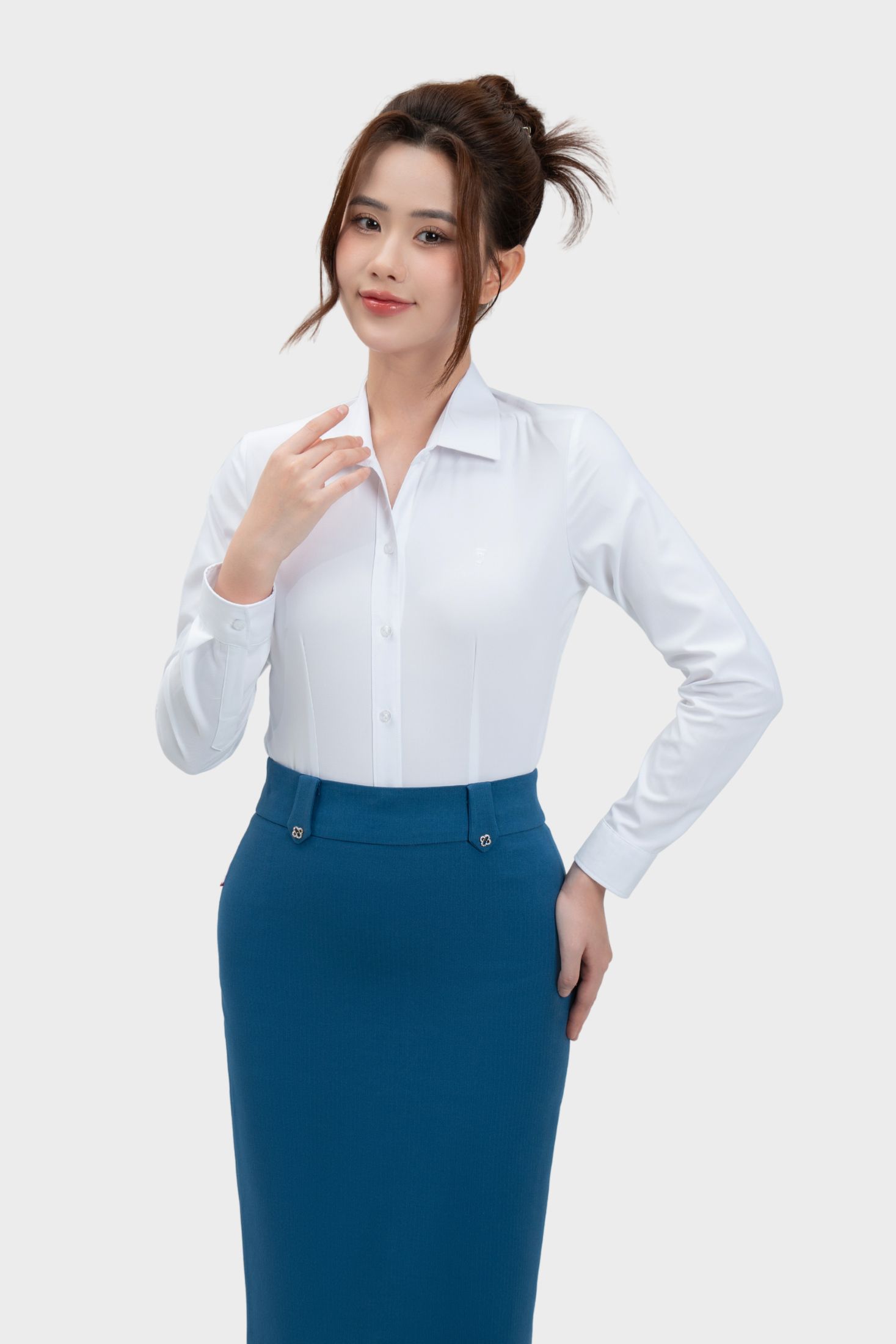 Áo sơ mi nữ Thái Hòa 25ASW-266 chất liệu cotton vải gân sọc chìm không nẹp cao cấp nhiều màu