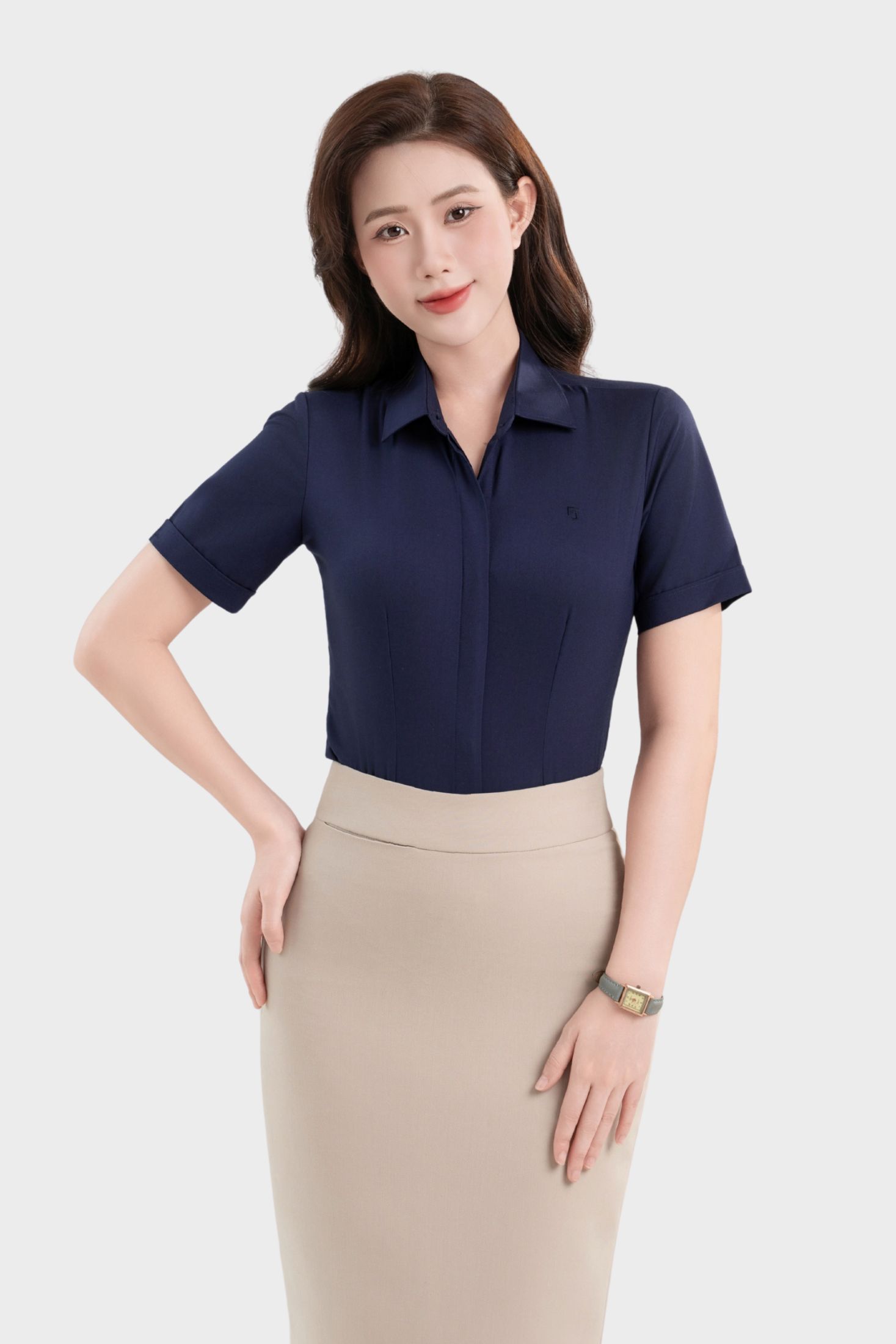 Áo sơ mi 25ASW-286 chất liệu vải modal trơn cao cấp ngắn tay dáng slimfit cổ đức Thái Hòa