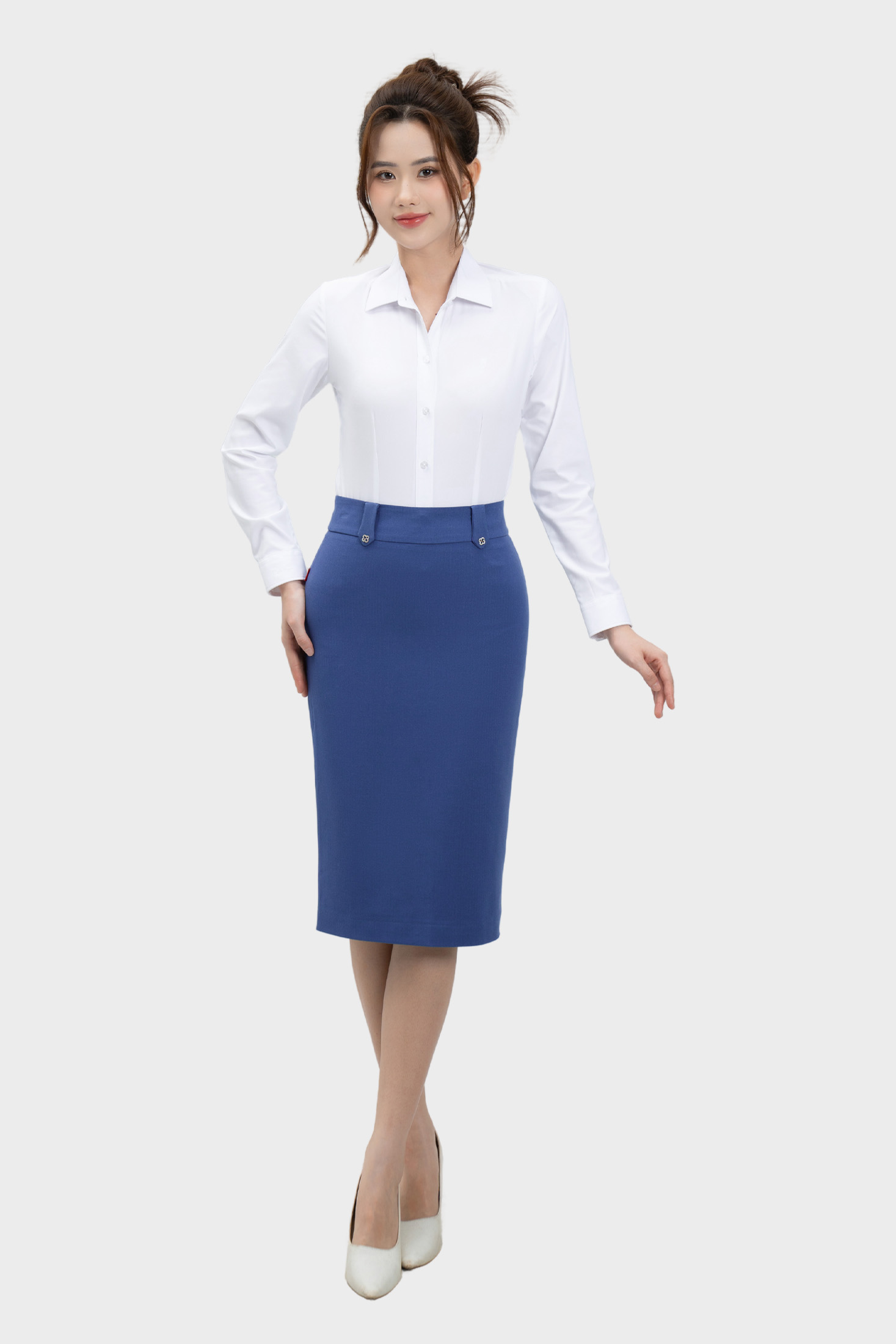 Chân Váy Nữ Dáng Bút Chì Màu Xanh Đá Chất Liệu Cao Cấp Thái Hòa 25CVW-263