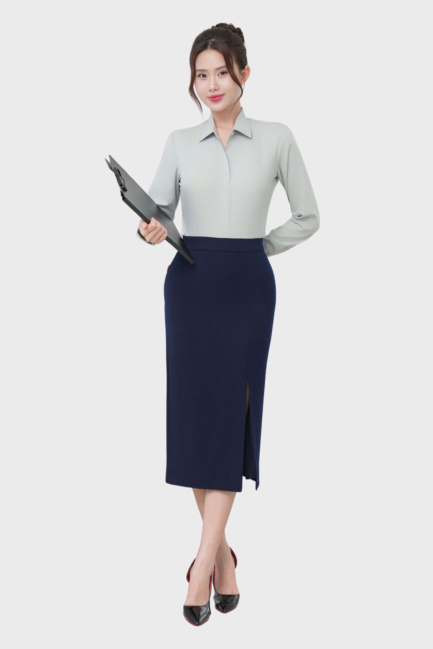 Chân váy bút chì nữ 2 lớp 25CVW-279 form bút chì ôm cạp cao xẻ trước chất liệu cao cấp Thái Hòa