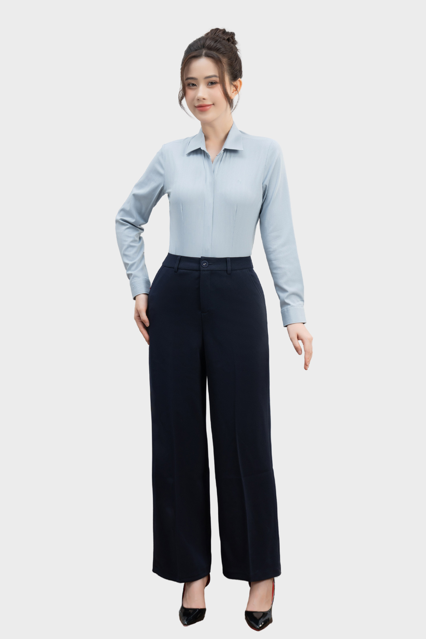 Quần ống suông nữ 25QAW-277 Thái Hòa chất liệu Rayol phối Spandex cạp cao trên rốn bản cạp 1 cúc