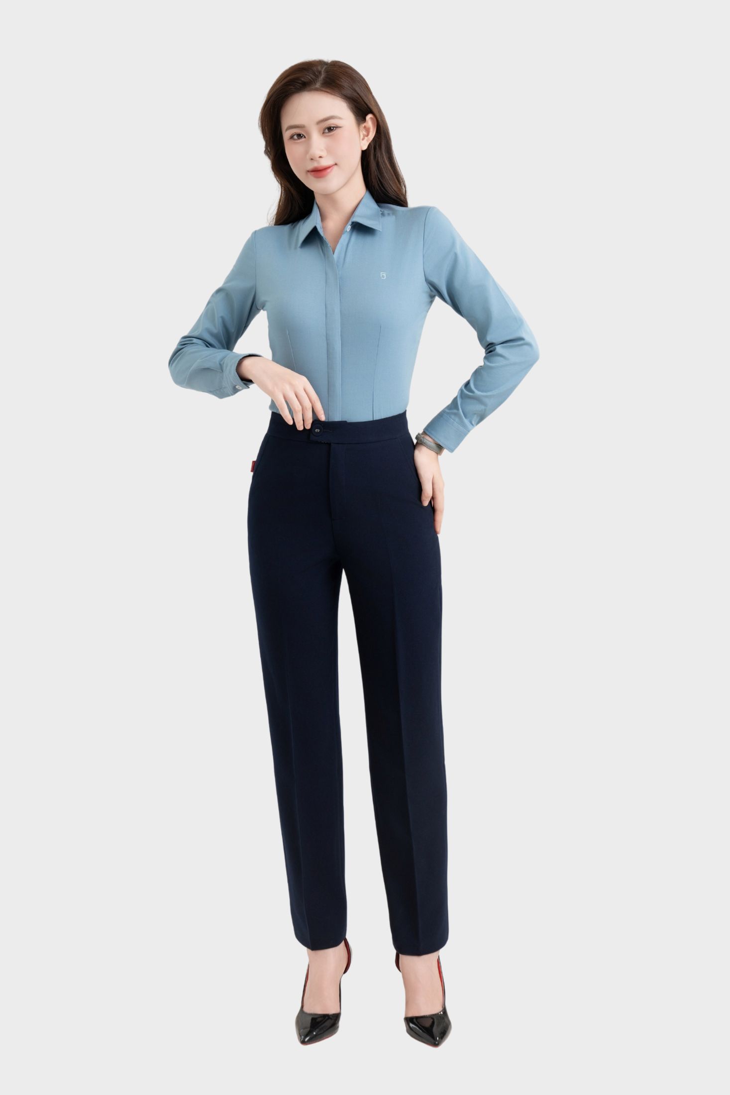 Quần tây nữ Thái Hòa 25QAW-278 ống đứng chất liệu Rayon Spandex cạp cao trên rốn 1 cúc lệch cao cấp