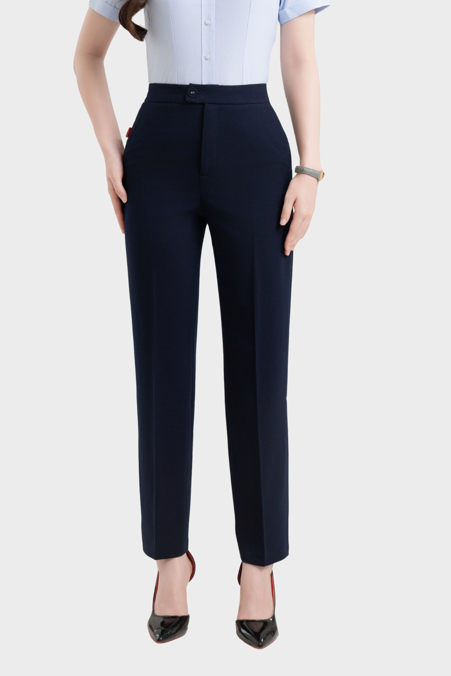 Quần tây nữ Thái Hòa 25QAW-278 ống đứng chất liệu Rayon Spandex cạp cao trên rốn 1 cúc lệch cao cấp