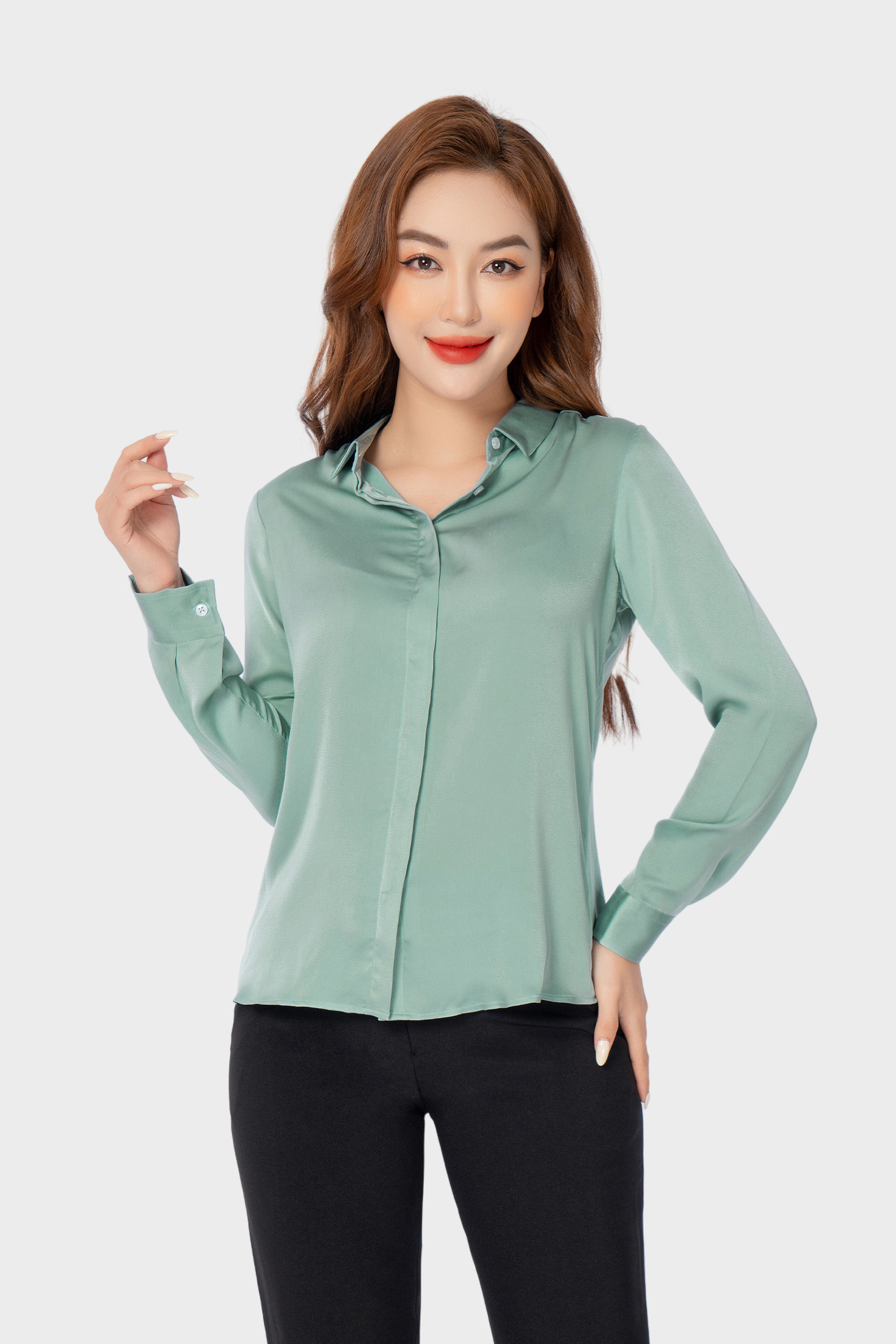 Áo sơ mi lụa nữ công sở cao cấp Thái Hòa ASW0101-R09