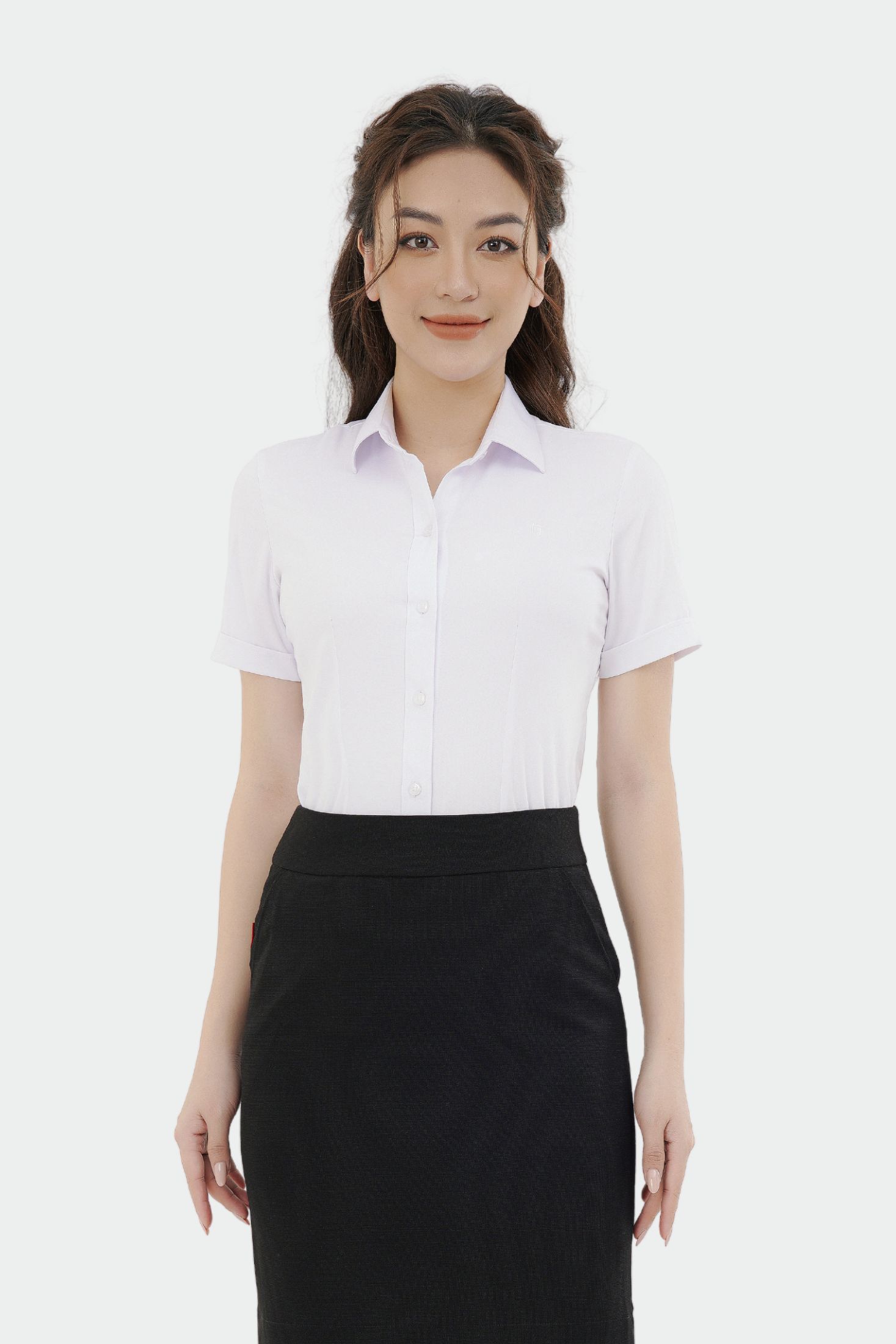 Áo sơ mi nữ công sở ngắn tay sợi tre Thái Hoà form ôm ASW0301-R10