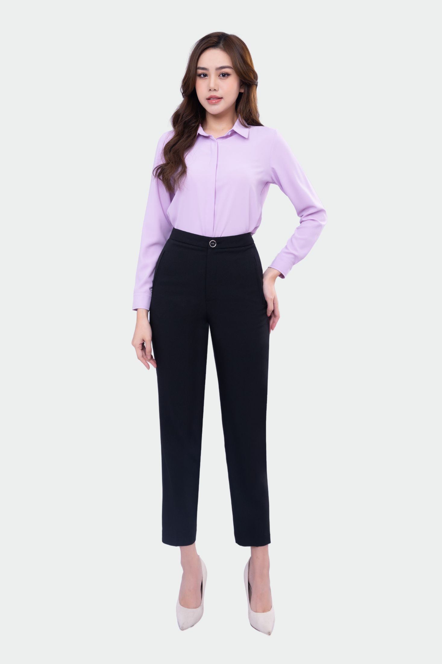 Quần âu nữ baggy cạp cao dáng dài sợi gỗ sồi phong cách công sở form regular QAW1816-R16