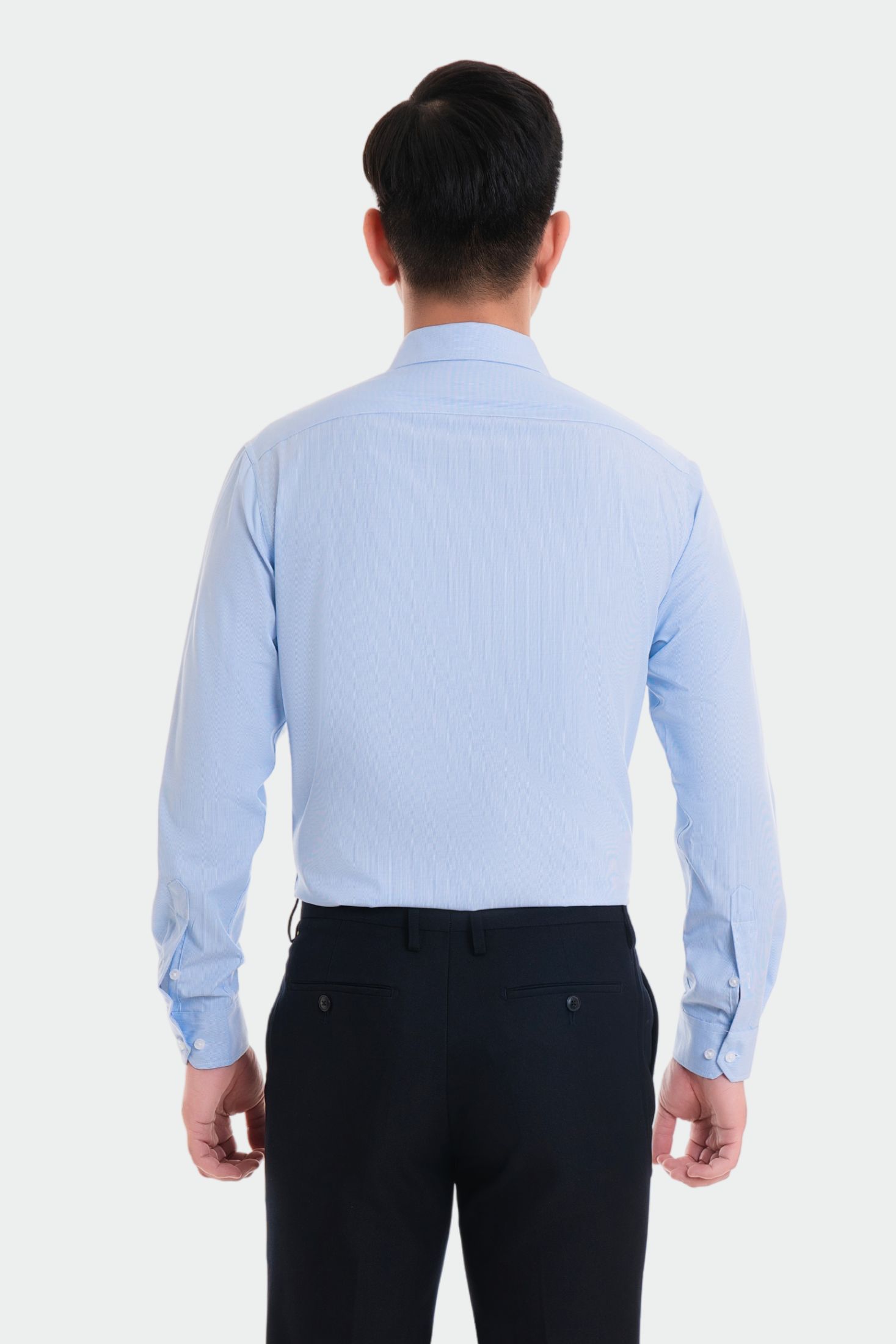 Áo sơ mi nam dài tay 23ASM-986 chất liệu cotton kẻ sọc xanh dáng suông đơn giản Thái Hòa