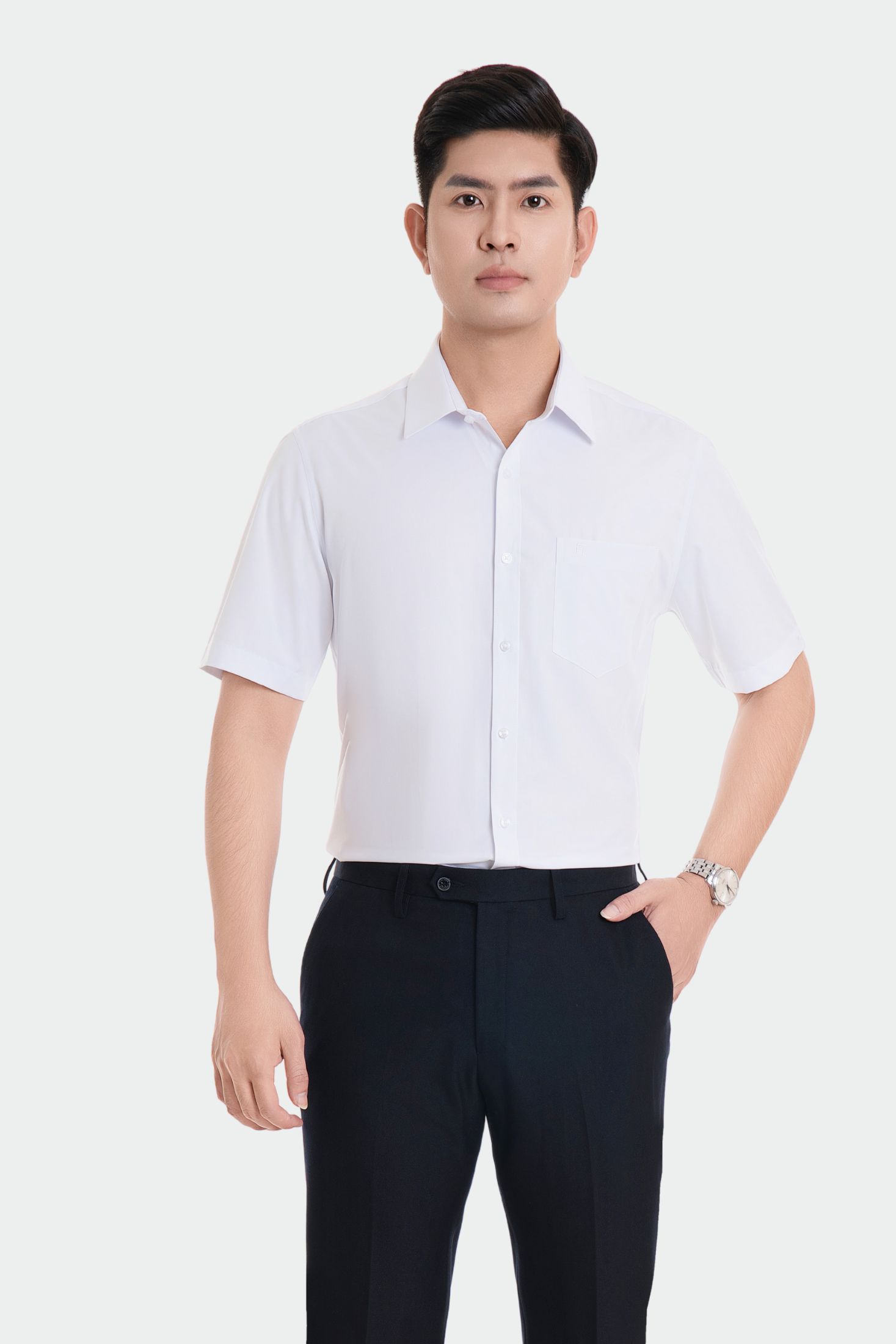 Áo sơ mi nam ngắn tay công sở vải sợi tre Thái Hòa 23ASM-990