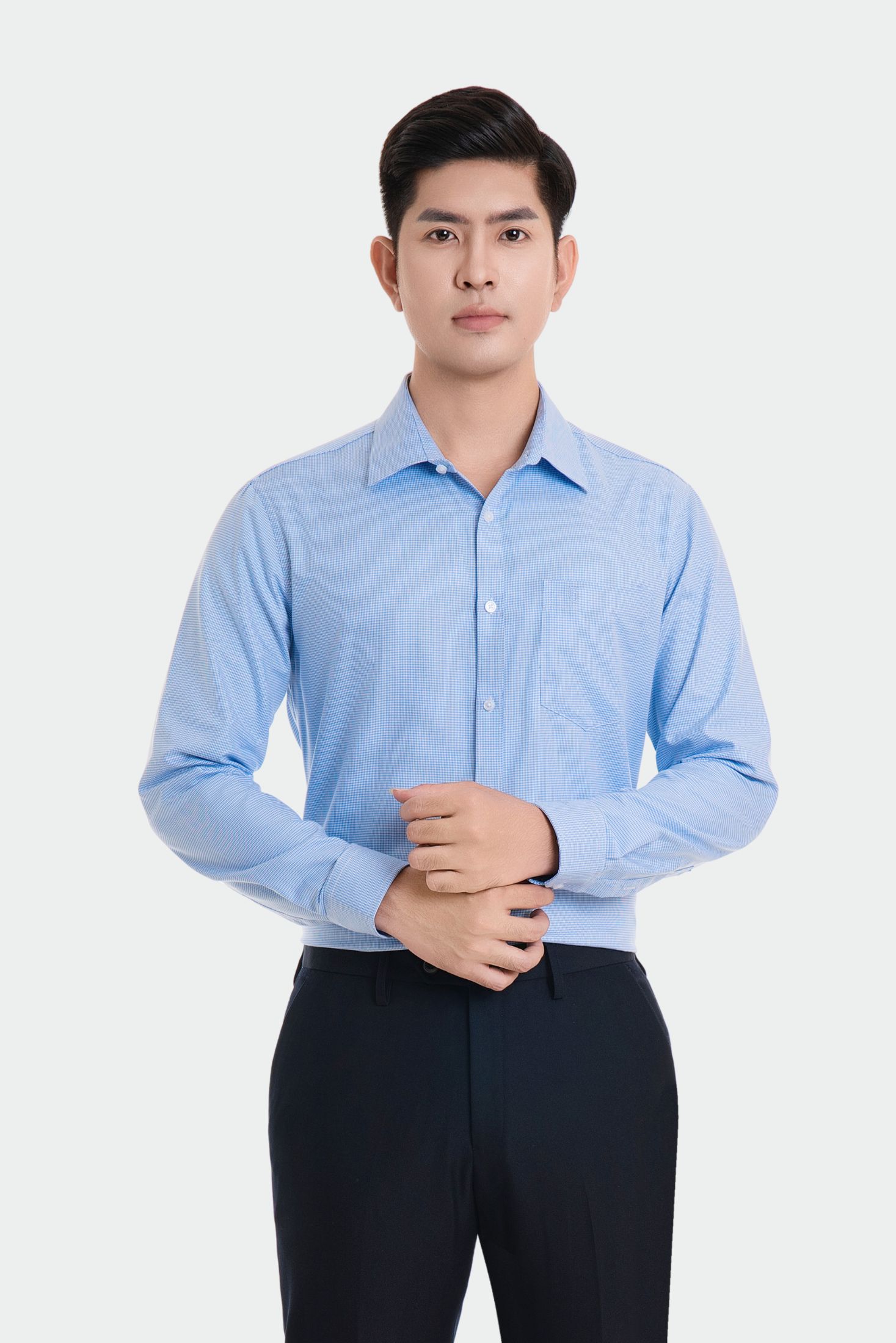 Áo sơ mi nam trung niên dài tay kẻ nhuyễn Thái Hòa 23ASM-994